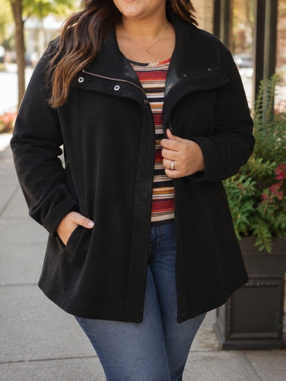 Pendleton Black Wool Coat Oversized Minimalist Classic Zip Snap Jacket Plus Size